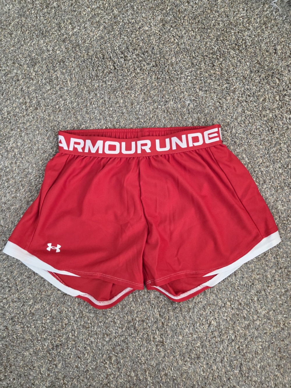 Under Armour Women's Red Athletic Running Shorts with White Trim